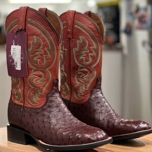 Red Cowboy Boots with Square Toe and Tall Shaft